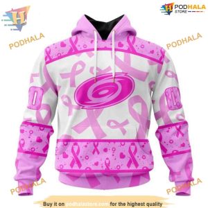 Custom Pink October Breast Cancer Awareness Month NHL Carolina Hurricanes Hoodie 3D 1