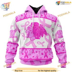 Custom Pink October Breast Cancer Awareness Month NHL Chicago Blackhawks Hoodie 3D 1