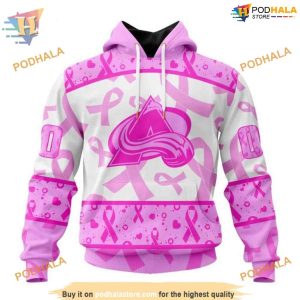 Custom Pink October Breast Cancer Awareness Month NHL Colorado Avalanche Hoodie 3D 1
