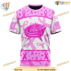 Custom Pink October Breast Cancer Awareness Month NHL Columbus Blue Jackets Hoodie 3D 3