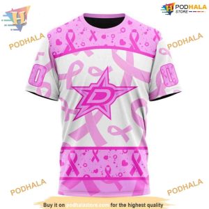 Custom Pink October Breast Cancer Awareness Month NHL Dallas Stars Hoodie 3D 3