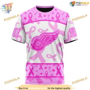 Custom Pink October Breast Cancer Awareness Month NHL Detroit Red Wings Hoodie 3D 3