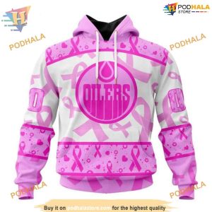 Custom Pink October Breast Cancer Awareness Month NHL Edmonton Oilers Hoodie 3D 1