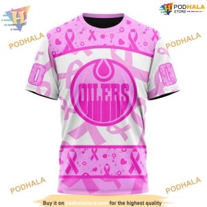 Custom Pink October Breast Cancer Awareness Month NHL Edmonton Oilers Hoodie 3D 3