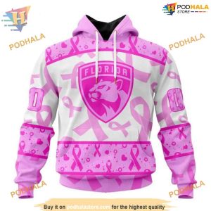 Custom Pink October Breast Cancer Awareness Month NHL Florida Panthers Hoodie 3D 1