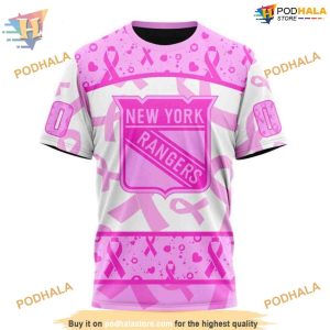 Custom Pink October Breast Cancer Awareness Month NHL New York Rangers Hoodie 3D 3