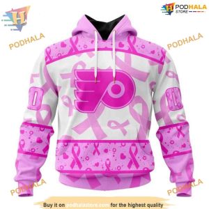 Custom Pink October Breast Cancer Awareness Month NHL Philadelphia Flyers Hoodie 3D 1