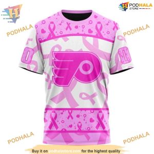 Custom Pink October Breast Cancer Awareness Month NHL Philadelphia Flyers Hoodie 3D 3