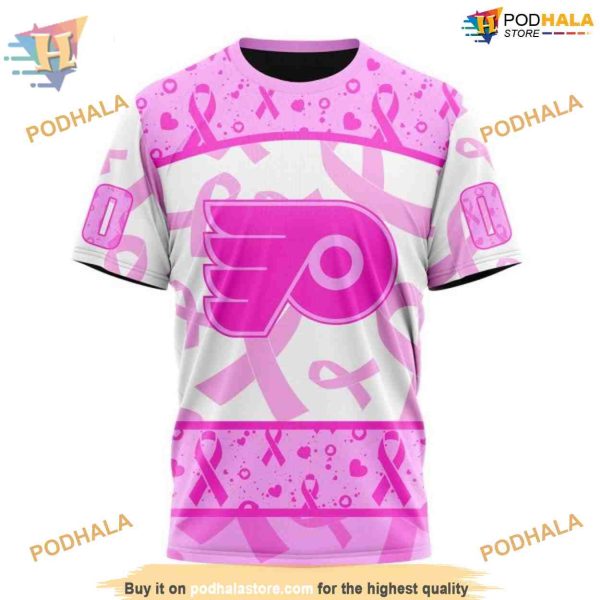 Custom Pink October Breast Cancer Awareness Month NHL Philadelphia Flyers Hoodie 3D