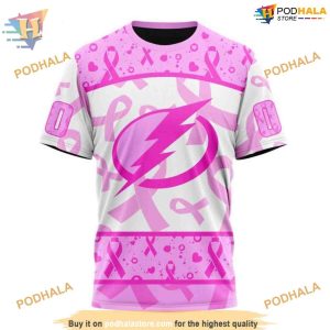 Custom Pink October Breast Cancer Awareness Month NHL Tampa Bay Lightning Hoodie 3D 3