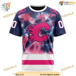 Custom Pink October Fight Breast Cancer NHL Calgary Flames Hoodie 3D 3
