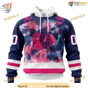 Custom Pink October Fight Breast Cancer NHL Chicago Blackhawks Hoodie 3D 1