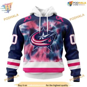 Custom Pink October Fight Breast Cancer NHL Columbus Blue Jackets Hoodie 3D 1