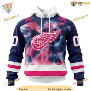 Custom Pink October Fight Breast Cancer NHL Detroit Red Wings Hoodie 3D 1