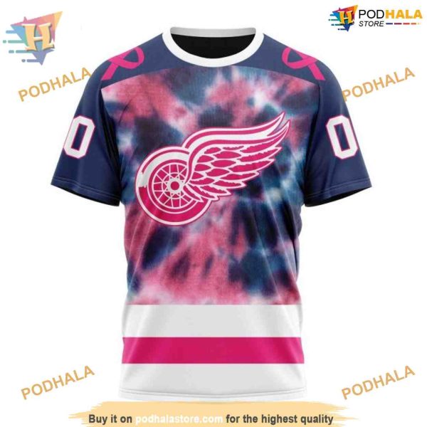 Custom Pink October Fight Breast Cancer NHL Detroit Red Wings Hoodie 3D