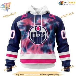 Custom Pink October Fight Breast Cancer NHL Edmonton Oilers Hoodie 3D 1