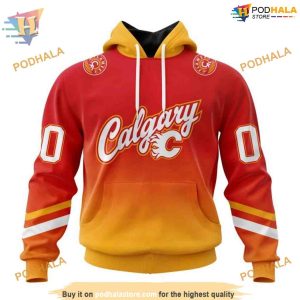 Custom Retro Gradient Design NHL Calgary Flames Hoodie 3D Sweatshirt 1