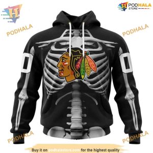 Custom Skeleton Costume For Halloween NHL Chicago Blackhawks Hoodie 3D 1