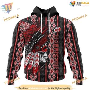 Custom Skull Native Design NHL Carolina Hurricanes Hoodie 3D Sweatshirt 1