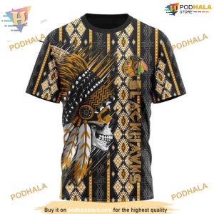 Custom Skull Native Design NHL Chicago Blackhawks Hoodie 3D 3