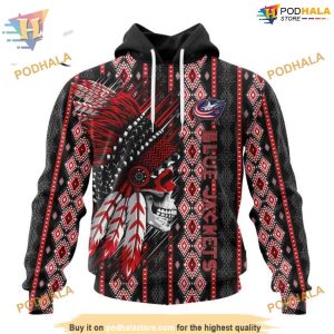 Custom Skull Native Design NHL Columbus Blue Jackets Hoodie 3D 1