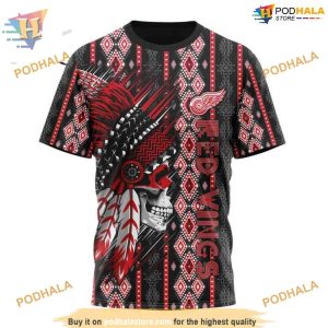 Custom Skull Native Design NHL Detroit Red Wings Hoodie 3D 3