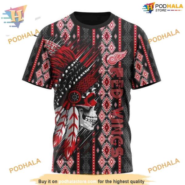 Custom Skull Native Design NHL Detroit Red Wings Hoodie 3D