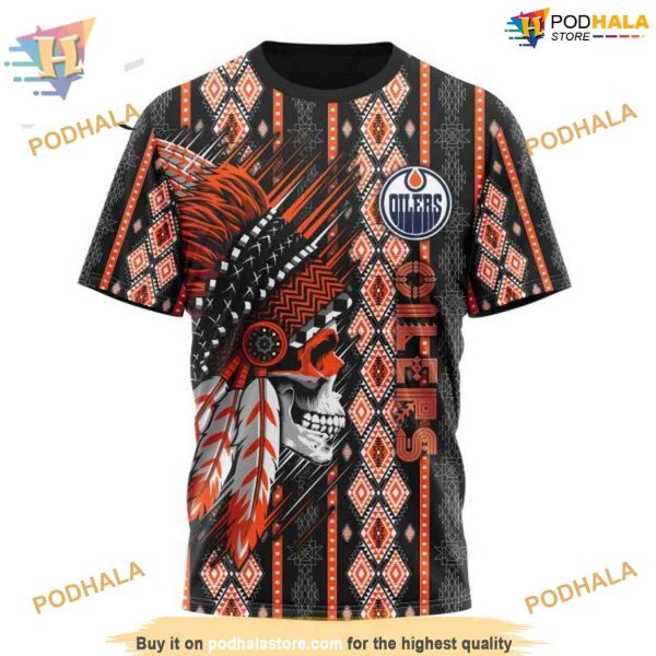 Custom Skull Native Design NHL Edmonton Oilers Hoodie 3D