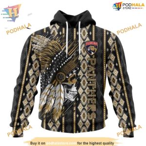 Custom Skull Native Design NHL Florida Panthers Hoodie 3D Sweatshirt 1