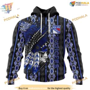 Custom Skull Native Design NHL New York Rangers Hoodie 3D 1