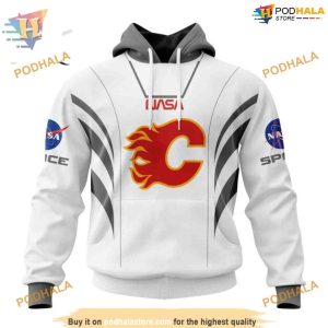Custom Space Force NASA Astronaut Design NHL Calgary Flames Hoodie 3D 1