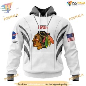 Custom Space Force NASA Astronaut Design NHL Chicago Blackhawks Hoodie 3D 1