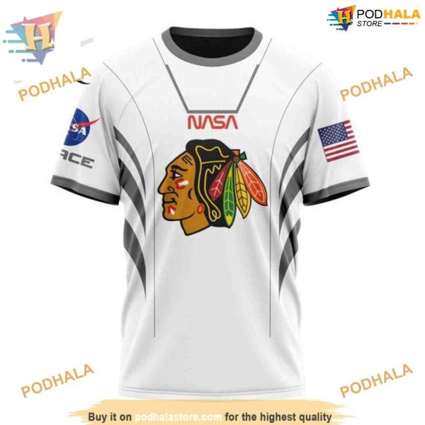 Custom Space Force NASA Astronaut Design NHL Chicago Blackhawks Hoodie 3D