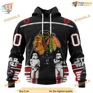 Custom Star Wars Design May The 4th Be With You NHL Chicago Blackhawks Hoodie 3D 1