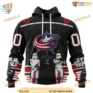Custom Star Wars Design May The 4th Be With You NHL Columbus Blue Jackets Hoodie 3D 1