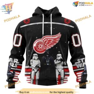Custom Star Wars Design May The 4th Be With You NHL Detroit Red Wings Hoodie 3D 1