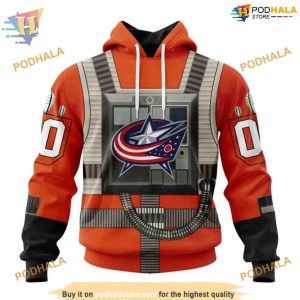 Custom Star Wars Rebel Pilot Design NHL Columbus Blue Jackets Hoodie 3D 1