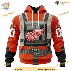 Custom Star Wars Rebel Pilot Design NHL Detroit Red Wings Hoodie 3D 1