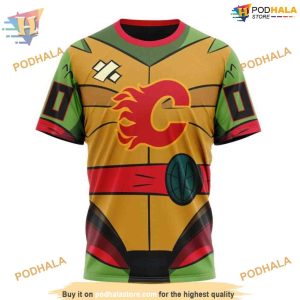Custom Teenage Mutant Ninja Turtles Design NHL Calgary Flames Hoodie 3D 3