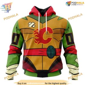 Custom Teenage Mutant Ninja Turtles Design NHL Calgary Flames Hoodie 3D Sweatshirt 1