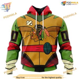 Custom Teenage Mutant Ninja Turtles Design NHL Chicago Blackhawks Hoodie 3D 1