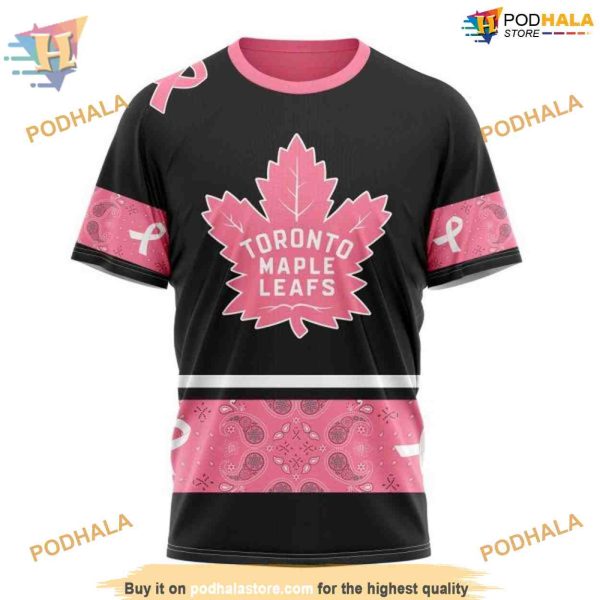 Custom Toronto Maple Leafs 3D Hoodie in Pink, NHL Design for Breast Cancer Awareness