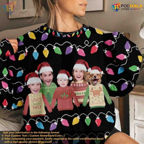 Custom Ugly Christmas Family Sweater, Personalized Photo Xmas Gift