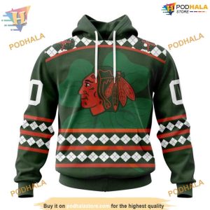 Custom Unisex Hockey Celebrate St Patrick's Day NHL Chicago Blackhawks Hoodie 3D 1