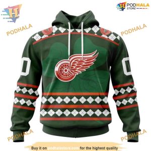 Custom Unisex Hockey Celebrate St Patrick's Day NHL Detroit Red Wings Hoodie 3D 1