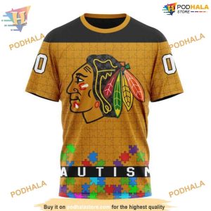 Custom Unisex Hockey Fights Against Autism NHL Chicago Blackhawks Hoodie 3D 3