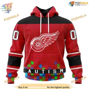 Custom Unisex Hockey Fights Against Autism NHL Detroit Red Wings Hoodie 3D 1