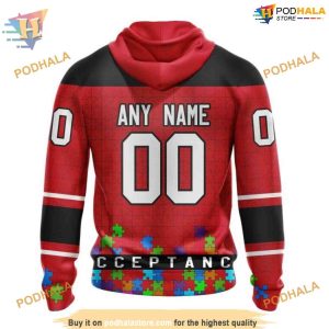 Custom Unisex Hockey Fights Against Autism NHL Detroit Red Wings Hoodie 3D 2