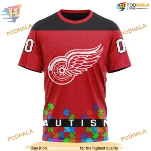 Custom Unisex Hockey Fights Against Autism NHL Detroit Red Wings Hoodie 3D 3