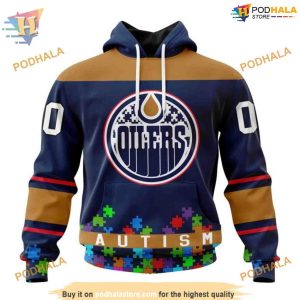 Custom Unisex Hockey Fights Against Autism NHL Edmonton Oilers Hoodie 3D 1